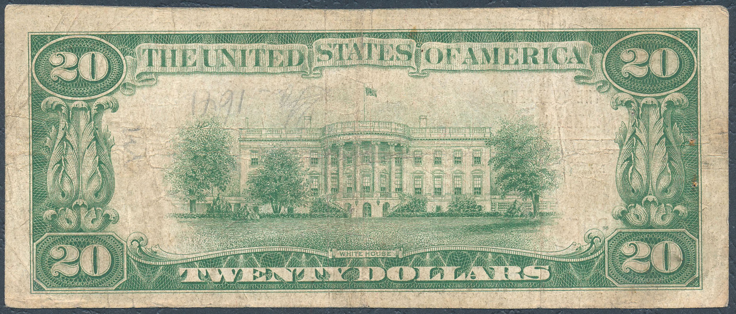 USA.  20 dolarów 1929 Massachusetts, the Townsend National Bank seria BA - RZADKI